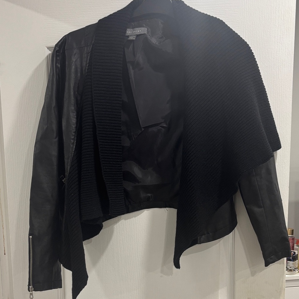 Suzy Shier Black Draped Leather Jacket